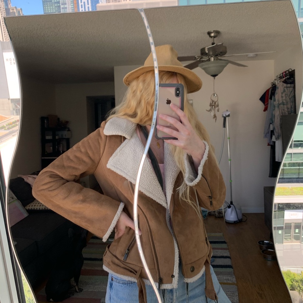 Suede sherpa lined moto jacket